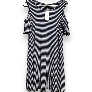 Mimi K Stripped Cold Shoulder Dress